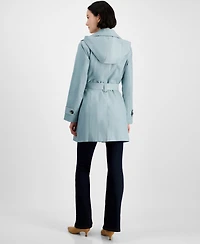 London Fog Petite Single-Breasted Hooded Belted Trench Coat