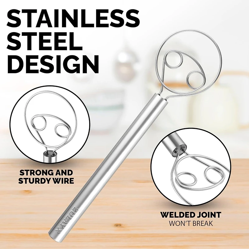 Zulay Kitchen Stainless Steel Danish Whisk for Cooking with Dough Hook
