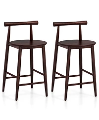 Bar Chair Counter Height Stools Set of 2 with Acacia Wood Frame Supporting Legs