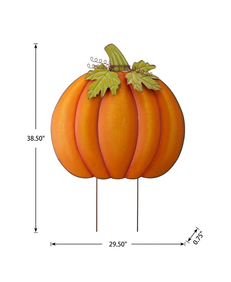 Glitzhome 37.5"H Fall Oversized Metal Pumpkin Yard Stake or Wall Decor