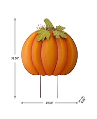 Glitzhome 37.5"H Fall Oversized Metal Pumpkin Yard Stake or Wall Decor