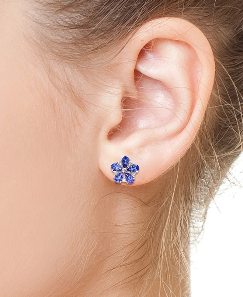 Effy Tanzanite (1-5/8 ct. t.w.) & Diamond (1/8 ct. t.w.) Flower Stud Earrings in 14k White Gold