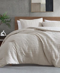 Kenneth Cole New York Serenity Wavy Lines Beige Embossed -Pc. Duvet Cover Set