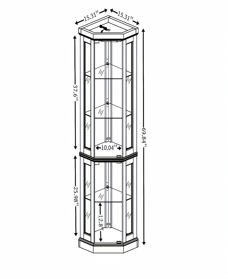 Simplie Fun Lighted Corner Curio Display Case with Led for Collections (Light Oak