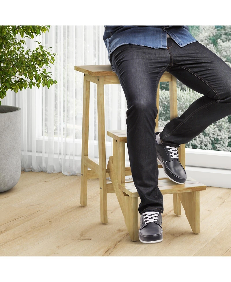 Slickblue 3-in-1 Rubber Wood Step Stool with Convenient Handle For Home