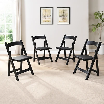 Streamdale Furniture Upholstered Folding Chair, Space Saving,Easy to Carry, 4PCS, Black cushion/Black shelf, Dining room