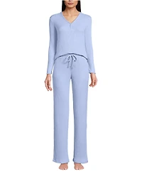 Lands' End Women's Cozy 2 Piece Pajama Set - Long Sleeve Top and Pants