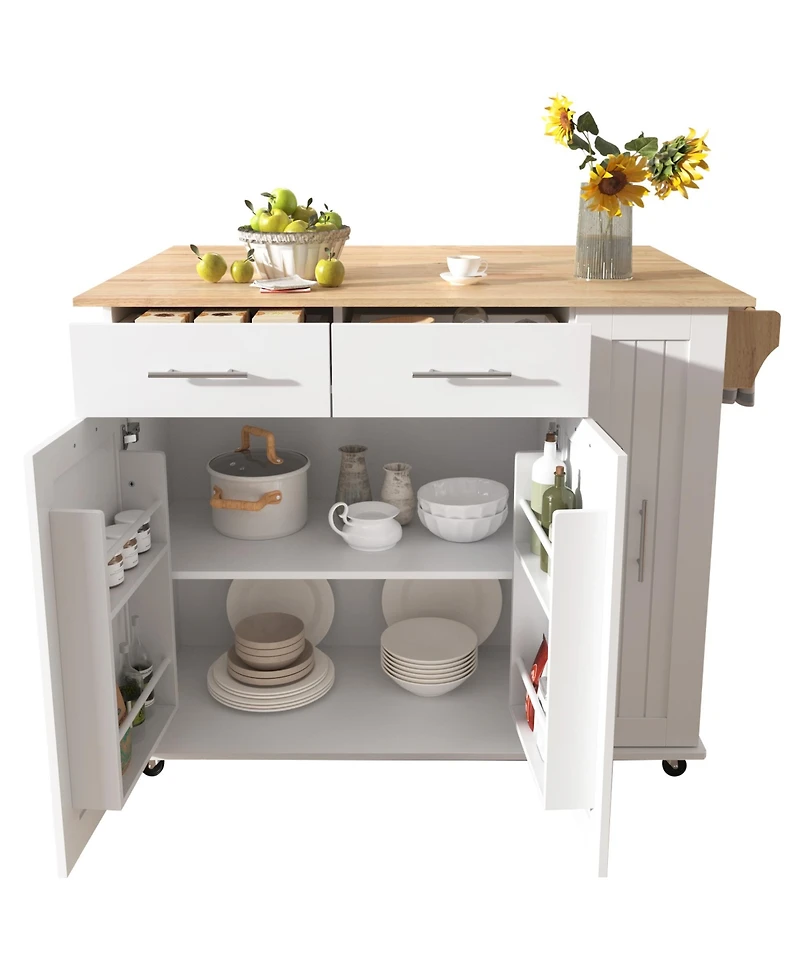 Streamdale Rolling Kitchen Island Cart with Storage Cabinet & Towel Rack