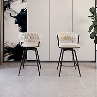 Simplie Fun Bar Chair Toweling Woven Bar Stool Set of 2,Black legs Barstools No Adjustable Kitchen Island Chairs,360 Swivel Bar Stools Upholstered Cou