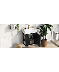 21.6 inch Modern Floating Bathroom Vanity with Ceramic Basin - Perfect for Small Bathrooms, Left side storage