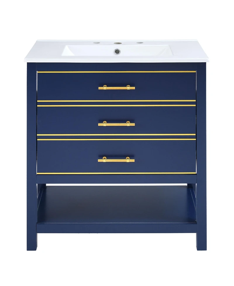 Modern 30inch Navy Blue/White Bathroom Vanity Cabinet Combo with OpenStorge, Two Drawers