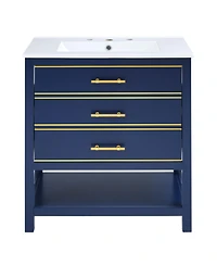 Modern 30inch Navy Blue/White Bathroom Vanity Cabinet Combo with OpenStorge, Two Drawers