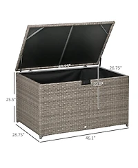 113 Gallon Deck Box, Rattan Outdoor Storage Box, Waterproof Storage Container for Indoor, Patio Furniture Cushions, Pool Toys, Garden Tools, Gray