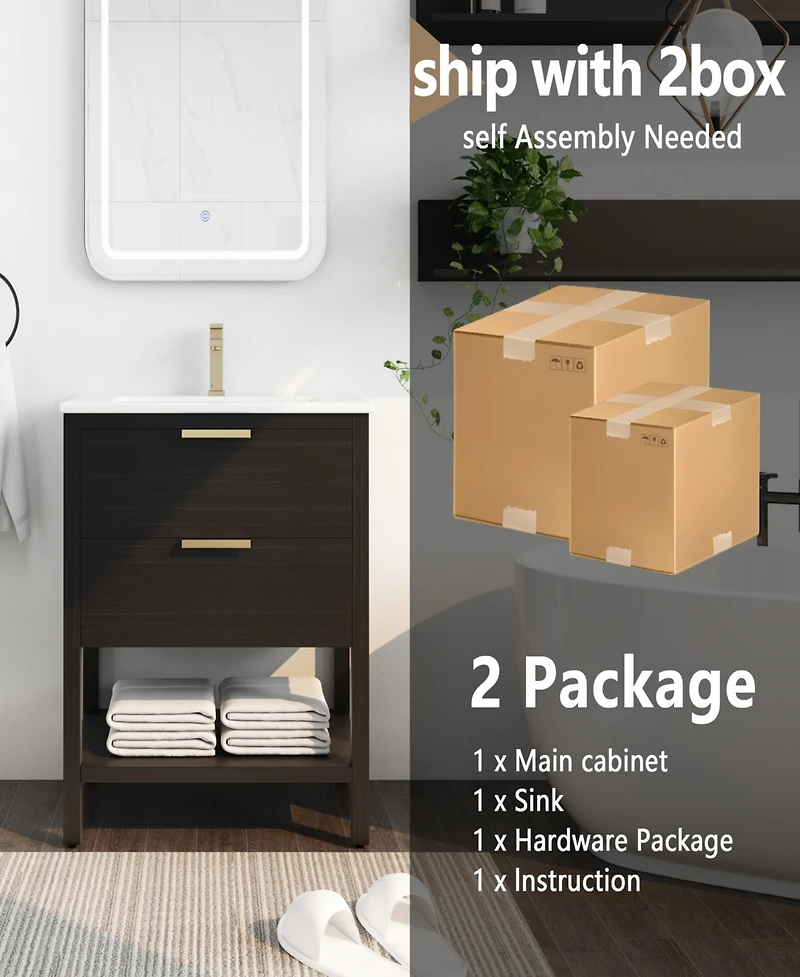 Streamdale Freestanding 30" Bathroom Vanity with Golden Handle and Ceramic Sink