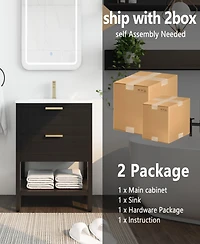Streamdale Freestanding 30" Bathroom Vanity with Golden Handle and Ceramic Sink