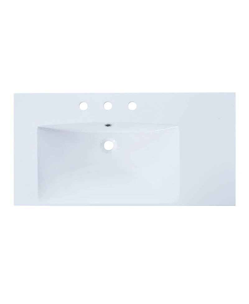 36" Single Bathroom Basin Sink, Left Offset Sink Vanity Top Only, 3-Faucet Holes, Resin
