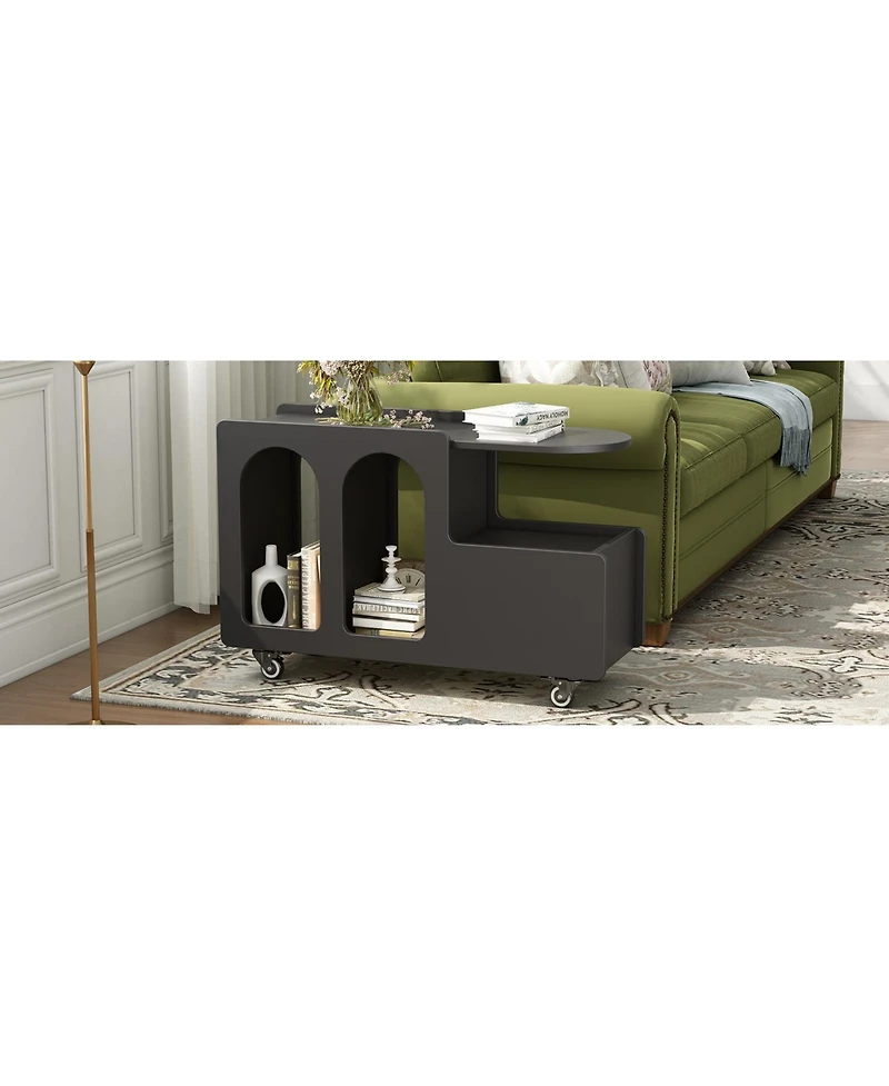 Simplie Fun Mobile End Table with lockable wheels, Cream Style Side Table with Storage Drawer, 11.8inch Narrow Nightstand with Multi-layer Storage, Li