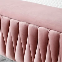 Oval Storage Bench with Gold Legs, Velvet Fabric Upholstered Ottoman Storage Benches for Bedroom End of Bed, Sherpa Fabric Bench for Living Room, Dini