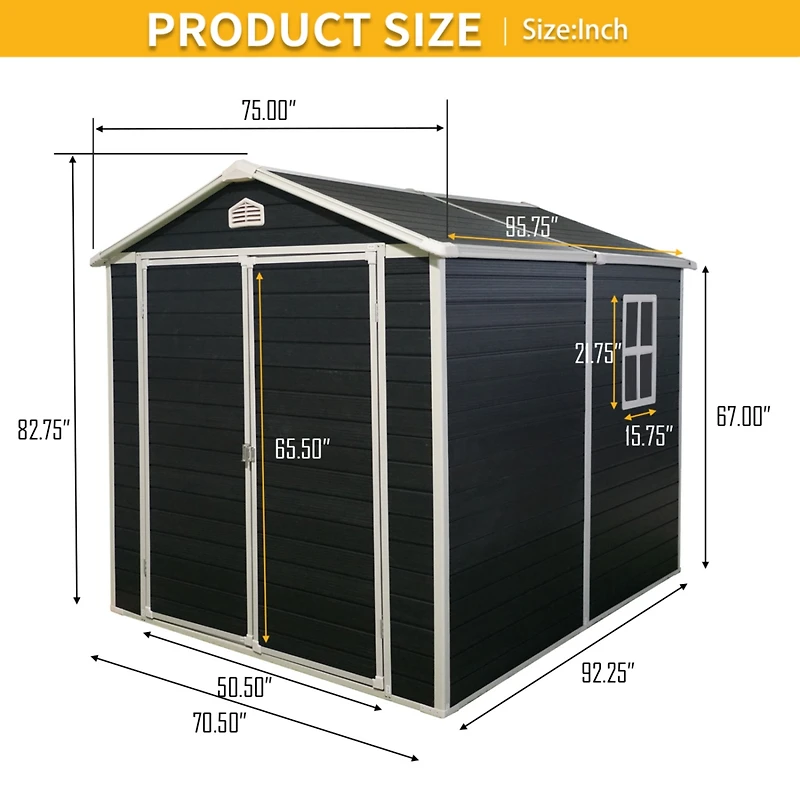 6x8ft Resin Outdoor Storage Shed Kit-Perfect to Store Patio Furniture, Black