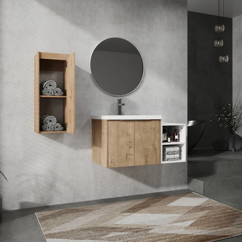 36" Wall-Mounted Bathroom Vanity With Sink and Side Cabinet, Soft Close Doors