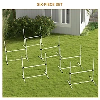 6 Piece Dog Agility Training Equipment for Dog Agility Course with Adjustable Height Jump Bars, Included Carry Bag, & Displacing Top Bar, White