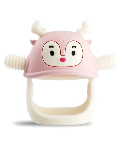 Smily Mia Reindeer Baby Teething Toy for Infants 3 Months Plus, Soothing Wearable Baby Chew Toy Sucking Needs & Pacifier for Newborns - Light Pink