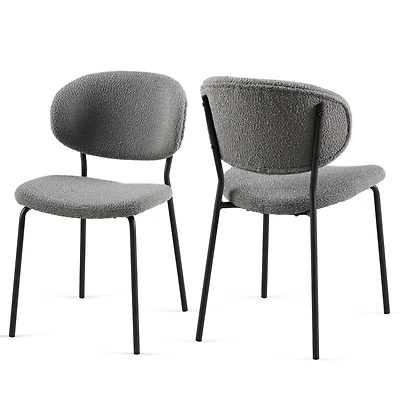 Streamdale Furniture Grey Boucle Fabric Dining Chairs Set of 2,Dining Chairs with Metal Legs for Dining Room, Kitchen, Living Room