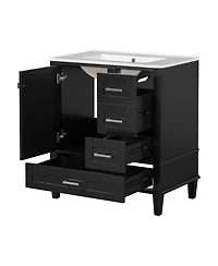 30" Bathroom Vanity, Modern Bathroom Cabinet with Sink Combo Set, Bathroom Storage Cabinet with a Soft Closing Door and 3 Drawers, Solid Wood Fra