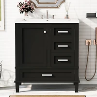 30" Bathroom Vanity, Modern Bathroom Cabinet with Sink Combo Set, Bathroom Storage Cabinet with a Soft Closing Door and 3 Drawers, Solid Wood Fra