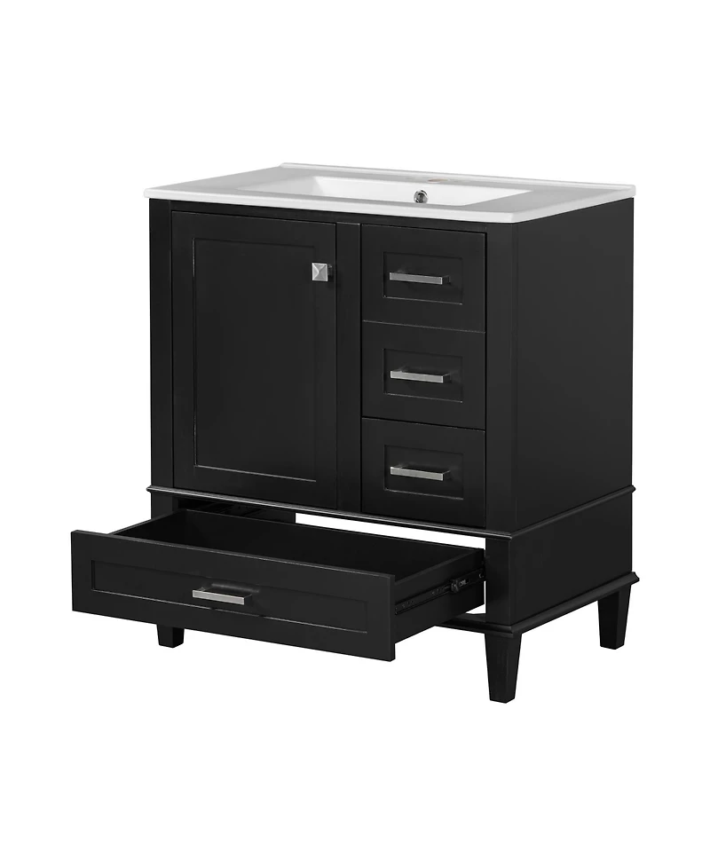 30" Bathroom Vanity, Modern Bathroom Cabinet with Sink Combo Set, Bathroom Storage Cabinet with a Soft Closing Door and 3 Drawers, Solid Wood Fra