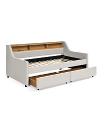 Streamdale Furniture Twin Size Upholstery Sofa Bed with Three Led lights, with Storage Adjustable Headboard, with Two Storage Pull Up drawers and Wire