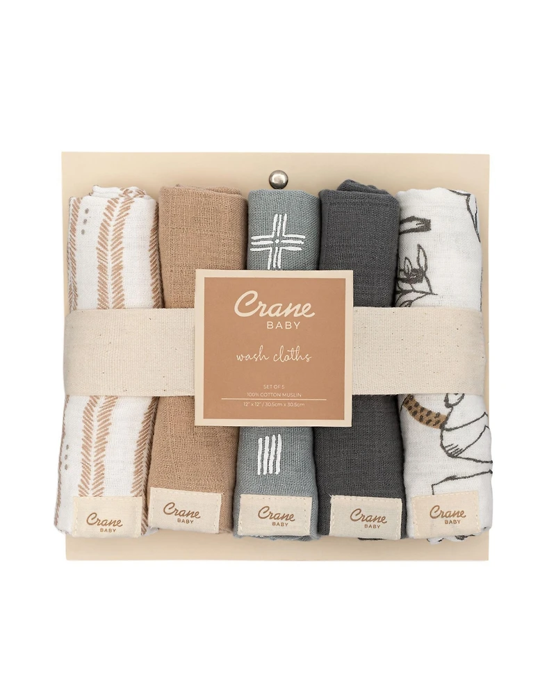 Crane Baby Infants Ezra Woodland Animal Wash Cloth, 5-Pc. Set