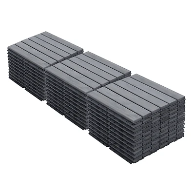 30 Pcs Interlocking Deck Tiles Striped Pattern, 12" x 12" Square Light Gray Acacia Hardwood Outdoor Flooring for Patio, Bancony, Pool Side,.