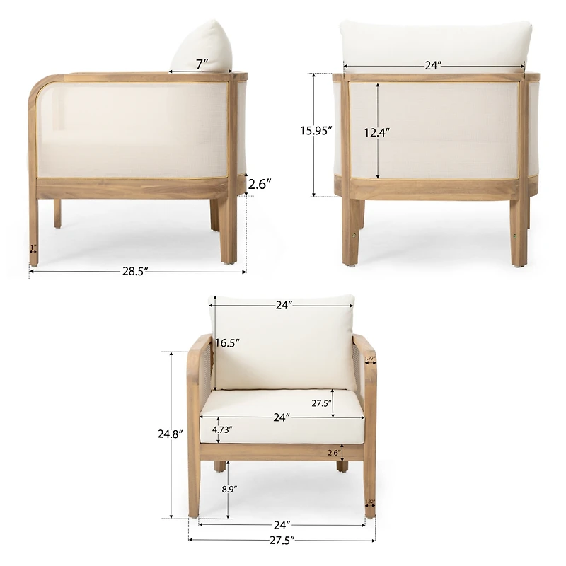 Streamdale Furniture (Set of 2) Outdoor Acacia Wood Patio Club Chair, Textilene Patio Furniture, Waterproof Thick Cushion Deep Seating for Porch, Gard