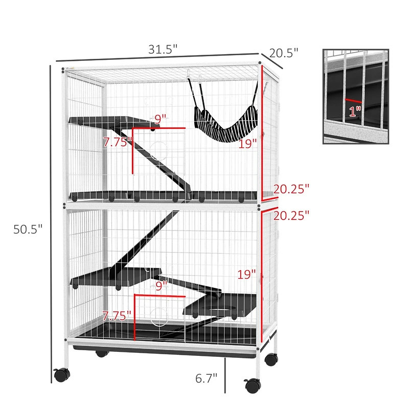 50" H 5-Tier Small Animal Cage, Ferret Cage, Large Chinchilla Cage with Hammock Accessory Heavy-Duty Steel Wire, Small Animal Habitat with 4 Door