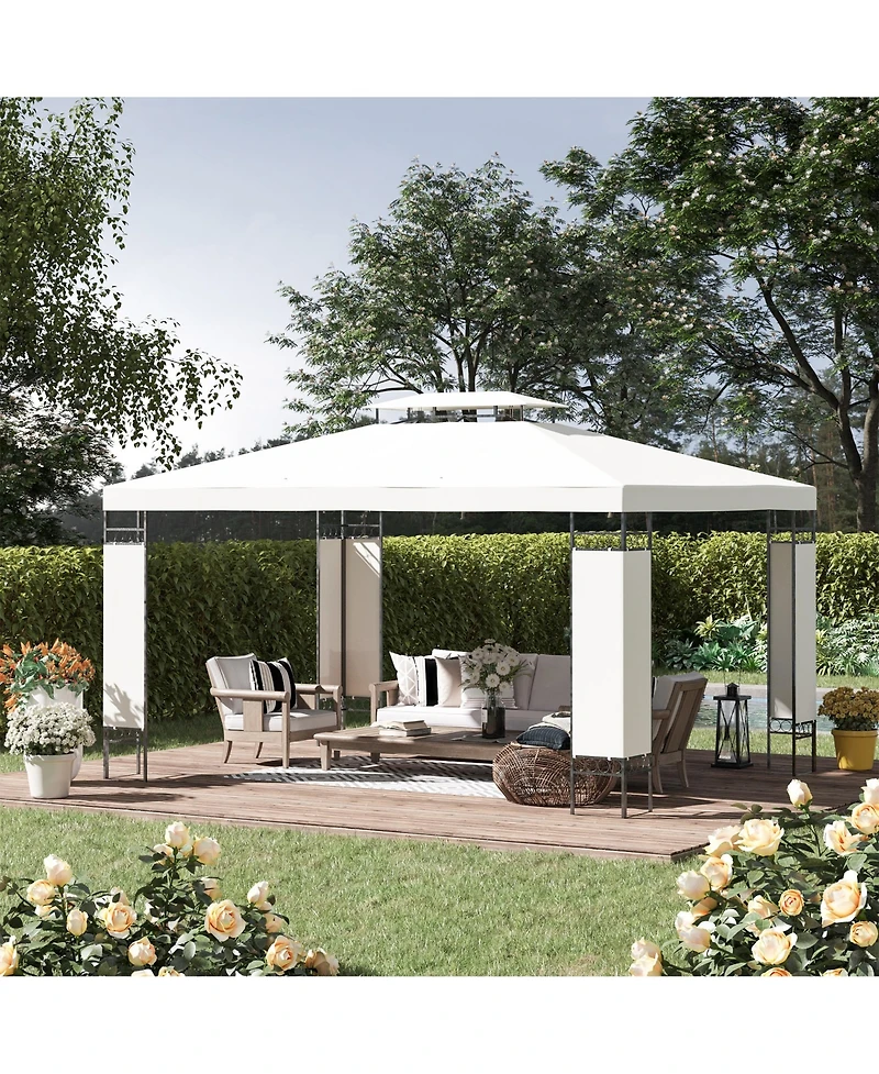 10' x 13' Patio Gazebo, Double Roof Outdoor Gazebo Canopy Shelter with Screen Decorate Corner Frame, for Garden, Lawn, Backyard and Deck, Cream White