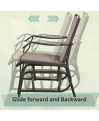 3 Piece Outdoor Glider Chair with Coffee Table Bistro Set, 2 Patio Rocking Swing Chairs with Breathable Sling Fabric, Glass Tabletop, for Backyard, Ga