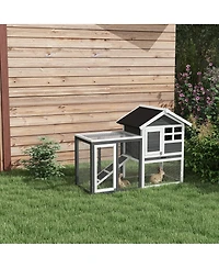 Simplie Fun 48" Wooden Rabbit Hutch Bunny Cage with Waterproof Asphalt Roof, Fun Outdoor Run, Removable Tray and Ramp, Grey