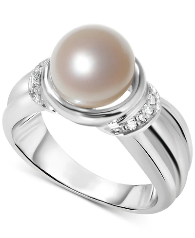 Cultured Freshwater Pearl (9-1/2mm) & Diamond (1/20 ct. t.w.) Ring in Sterling Silver