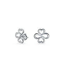 Bling Jewelry Ayllu Amulet Talisman Inspirational Intertwine Symbol Heart Infinity Clover For Love Luck Unity Stud Earrings Rose Gold Plated .925 Sterling Silver