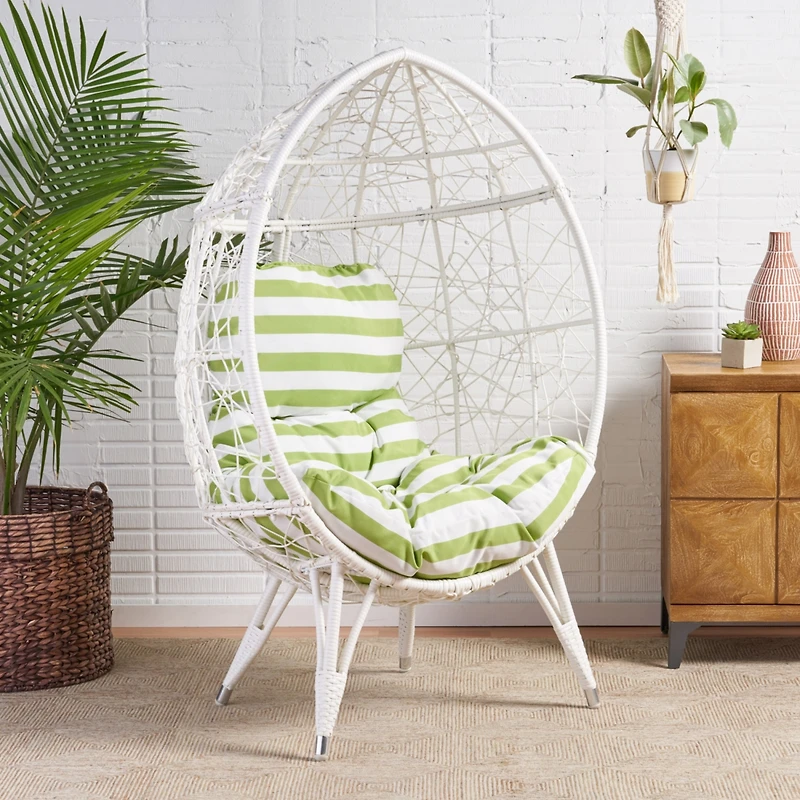 Streamdale Chic Teardrop Chair Faux Rattan Weave, Plush Cushion, Abstract Mesh