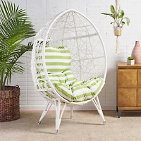 Streamdale Chic Teardrop Chair Faux Rattan Weave, Plush Cushion, Abstract Mesh