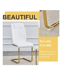 Simplie Fun Table and chair set.a Modern Minimalist Style Round Clear Tempered Glass Table with Metal Legs.Paired with white chairs with Modern Pu Lea