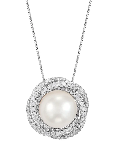 Grown With Love Cultured Freshwater Pearl (11mm) & Lab Grown Diamond (5/8 ct. t.w.) Love Knot 18" Pendant Necklace in 14k White Gold