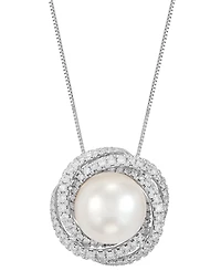 Grown With Love Cultured Freshwater Pearl (11mm) & Lab Grown Diamond (5/8 ct. t.w.) Love Knot 18" Pendant Necklace in 14k White Gold