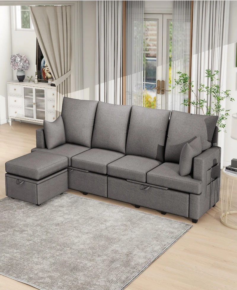 Streamdale Furniture Modern L shape Modular Sofa, 5 Seat Chenile sectional Couch Set with 2 pilows lncluded, freely CombinableIndoor Funiture for Livi