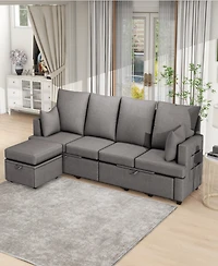 Streamdale Furniture Modern L shape Modular Sofa, 5 Seat Chenile sectional Couch Set with 2 pilows lncluded, freely CombinableIndoor Funiture for Livi
