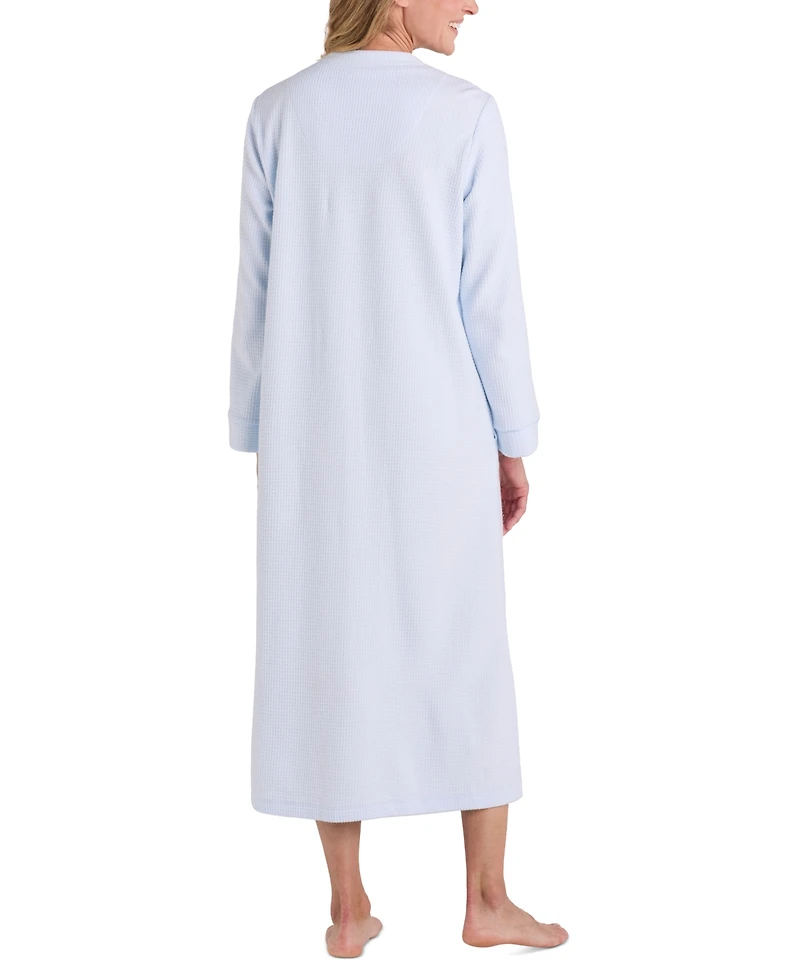 Miss Elaine Women's Embroidered Waffle-Knit Nightgown