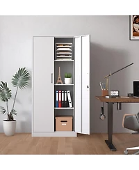 Streamdale Furniture 71"H Metal Garage Storage Cabinet, White Tool Steel Locking Cabinet with Doors and 3 Adjustable Shelves, Tall Cabinets for Garage