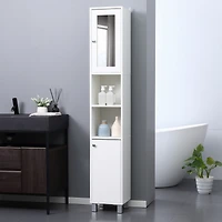 Tall Bathroom Storage Cabinet with Mirror, Wooden Freestanding Tower Cabinet with Adjustable Shelves, for Bathroom, or Living Room, White